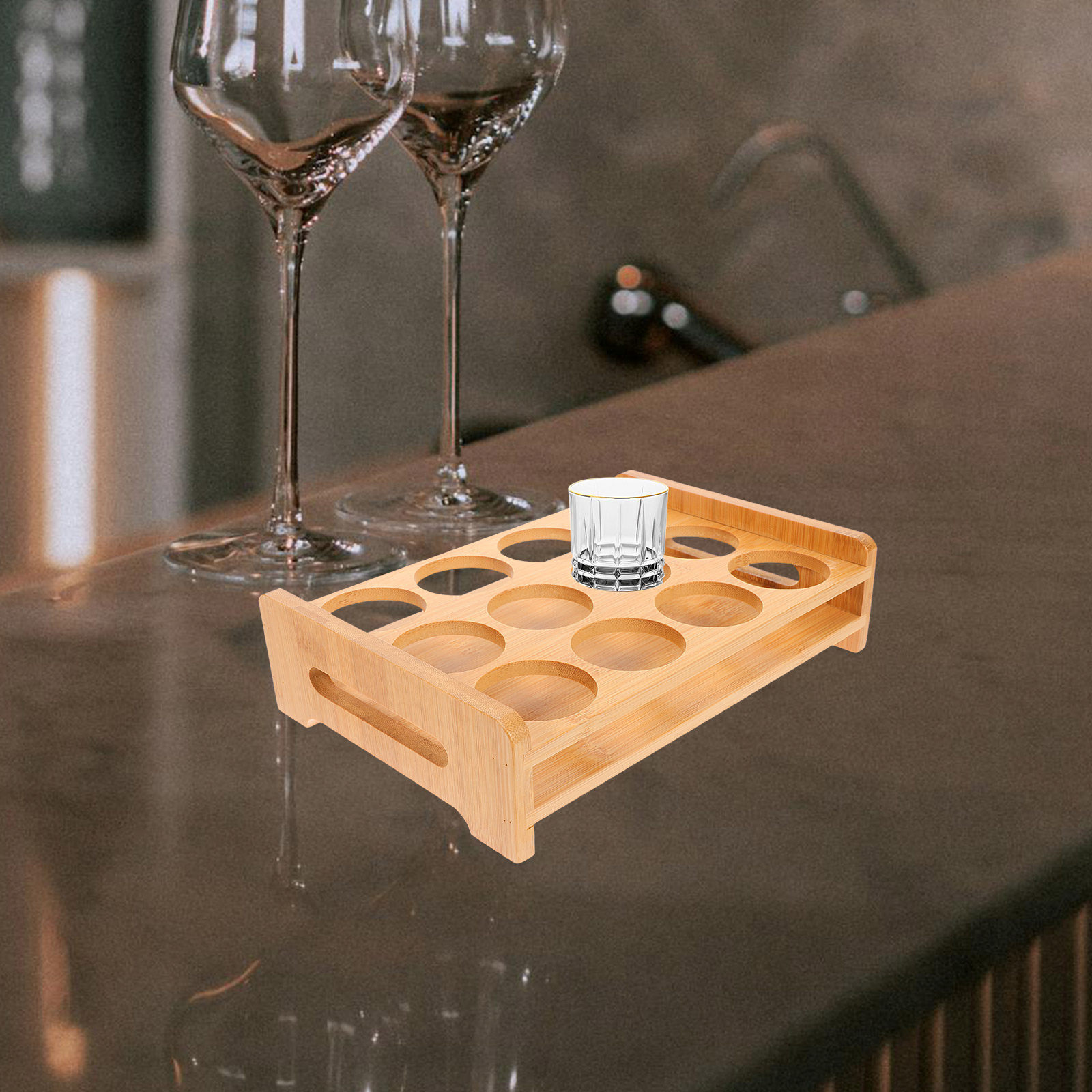 Bamboo Shot Glasses Holder Dis - Wine Beer Glass ulasan dan harga